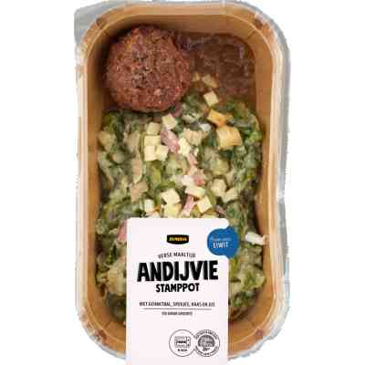 Jumbo Verse Maaltijd Andijvie Stamppot met Gehaktbal, Spekjes, Kaas en Jus 450g