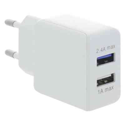 Q-Link thuislader duo 230V met USB 5V max 2,4A wit