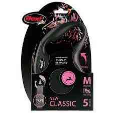 Hondenlijn flexi m zwart - tape new classic - 5m