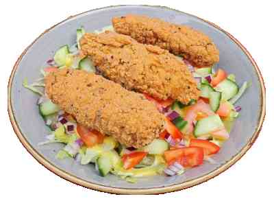 Salade Crispy Chicken, met mini broodje
